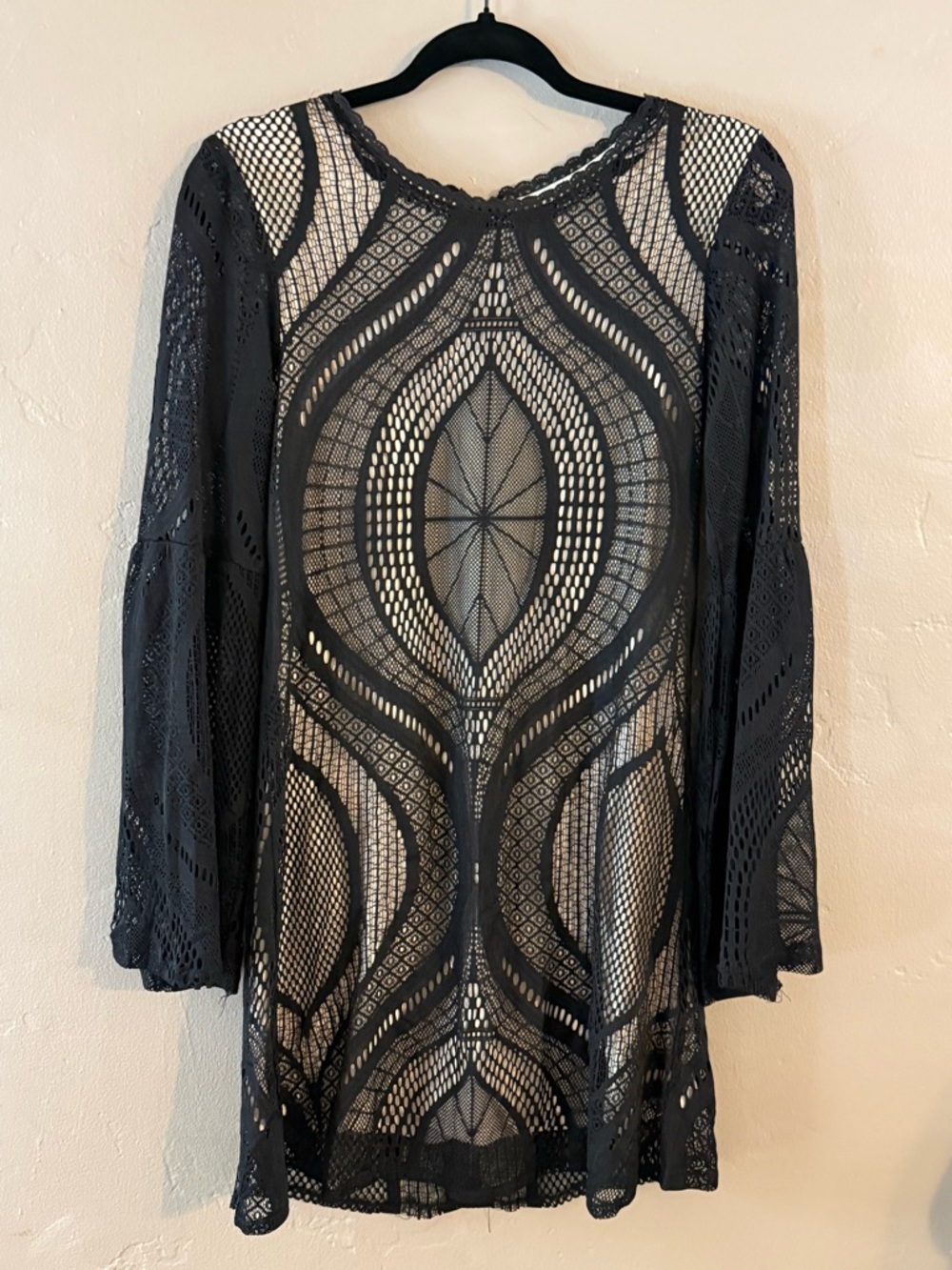 Black Crochet Mini Dress - Women's Sheer Lace Tunic